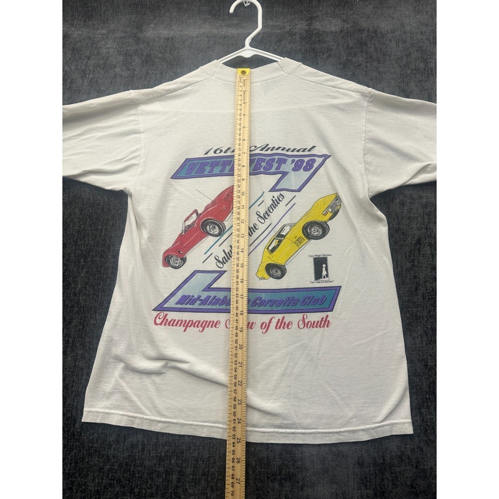 Vintage Fruit Of The Loom T Shirt Mens Medium White Mid-Alabama Corvette Club - Picture 13 of 14